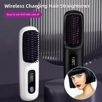 Cepillo alisador de pelo eléctrico USB de cerámica con calor, inalámbrico, portátil, herramienta de peinado de iones negativos, cepillo alisador de pelo recargable - details 0