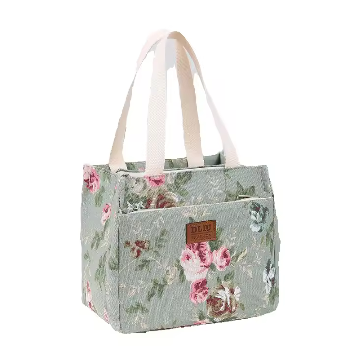 Bolsa de almuerzo con estampado floral para mujer, bolsa de almuerzo portátil aislada con asa, bolsa de almuerzo para el trabajo, escuela, viajes, picnic, bolsa de almuerzo para mujer, bolsa de almuerzo, bolsa térmica - 1