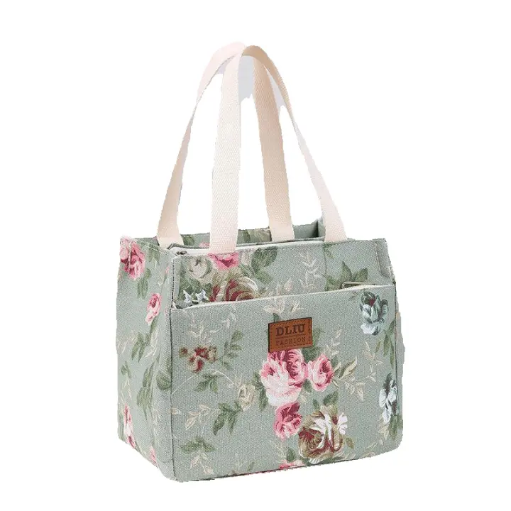 Bolsa de almuerzo con estampado floral para mujer, bolsa de almuerzo portátil aislada con asa, bolsa de almuerzo para el trabajo, escuela, viajes, picnic, bolsa de almuerzo para mujer, bolsa de almuerzo, bolsa térmica - 1