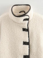 TRAFZA-chaquetas cálidas para mujer, abrigos gruesos de manga larga con cuello redondo, de una sola botonadura, a la moda, para invierno, 2024 - details 3