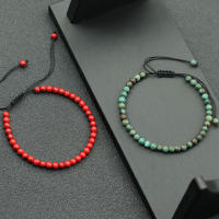 Pulsera minimalista de piedra ajustable para hombre, pulsera hecha a mano de 4mm de ágata Natural, cuentas de roca turquesa roja, Pulseras de joyería exquisitas - details 2