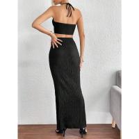 2025 nueva ropa de mujer, traje de mujer, chaleco + falda larga, slim, cadera, giro, verde - details 21
