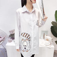 Blusa De Algodón Blanca Casual Para Mujer Cuello En V Botones Larga Manga Bordada Estilo Casual Longa Manga Blouse De Verano - details 6