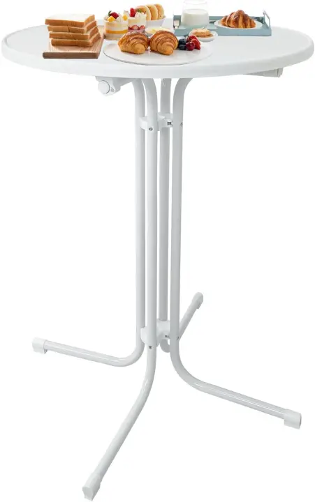 Mesa alta plegable de 79cm de diámetro, color negro, redonda de 110cm, altomesa al aire libre de bar, gastronomía - 1