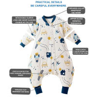 Saco de dormir de dibujos animados para bebés, saco de dormir grueso de dos patas con Mangas desmontables para niños y niñas, para Otoño e Invierno - details 1