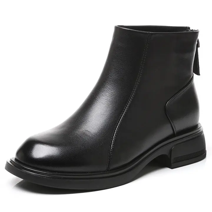 Botas Martin de piel de vaca de primera capa para mujer 2025 nuevas botas de plataforma para mujer botas cortas de otoño e invierno botas de cuero de tacón grueso para mujer. - 1