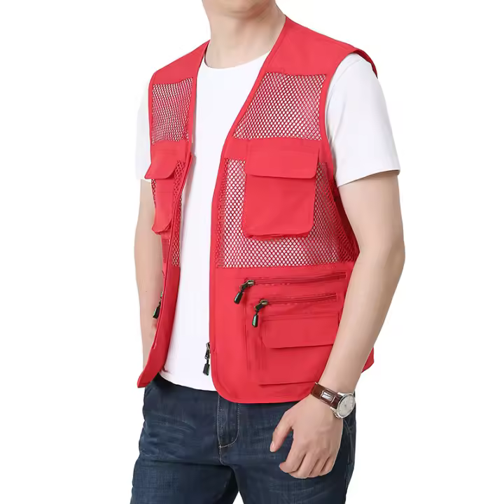 Chaqueta de malla transpirable para hombre, chaqueta deportiva sin mangas con bolsillos, ropa de verano - 1