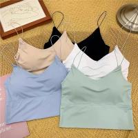Tops cortos sexis para mujer, sujetador deportivo de seda helada para verano, chaleco con tirantes finos, Top para mujer, sujetador incorporado, camisola sin mangas con hombros descubiertos - details 3