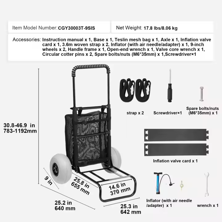 SucceBuy Plataforma rodante de playa con ruedas grandes para arena. Carro plegable con ruedas para globos, ideal para la playa. - 1
