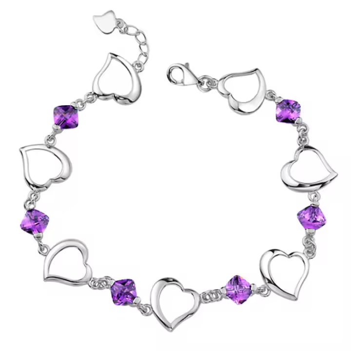 Pulsera de Zirconio Cristal Púrpura con Forma de Corazón en Plata  de Alta Calidad Joyería de Fiesta y Compromiso para Mujer Regalo de Andara - 1
