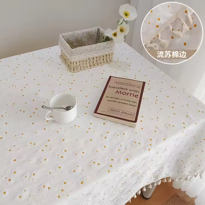 Mantel de algodón con margaritas y literatura, fondo fotográfico pequeño y fresco, cubierta para mueble de TV, mantel para mesa de centro, 1 ud. - 1