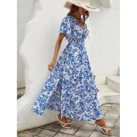 Nuevo estilo de verano de gama alta de talla grande largo para mujeres con curvas vestido con volantes y cuello en V adelgazante - details 3