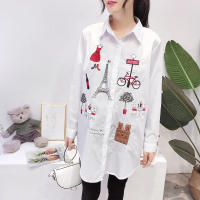 Blusa De Algodón Blanca Casual Para Mujer Cuello En V Botones Larga Manga Bordada Estilo Casual Longa Manga Blouse De Verano - details 3