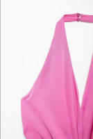 Vestido Plisado con Flores en 3D para Mujer Traje Elegante con Cuello Halter Espalda Descubierta - details 8