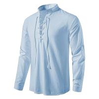 Nueva blusa informal para hombre, Tops de lino y algodón, camiseta de manga larga, camisas de Yoga Vintage con tapeta inclinada para primavera y otoño - details 8