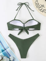 Bikini con Push-Up para mujer, traje de baño liso con tirantes, bañador Sexy con Tanga, ropa de playa para verano, 2024 - details 4