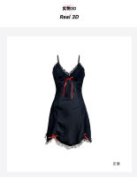 Vestido de tirantes sueltos con escote en V profundo para mujer, lencería sexy, camisón de encaje de satén fino - details 5