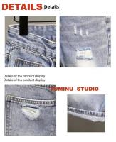 Pantalones cortos vaqueros a la moda para hombre, estilo veraniego, versión coreana, corte fino, marca Hip Hop, pantalones de longitud media para grupo pequeño - details 3