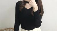 Suéter Sexy ajustado con cuello en V para mujer Manga larga de punto con parte inferior suave - details 50