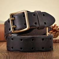 Cinturón ancho vintage de cuero grueso para hombre, cuero de vaca real, hebilla de doble punta, cinturón de jeans - details 5