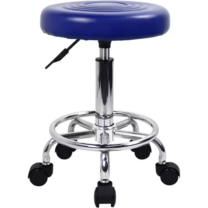 Taburete Roll Taburete de Trabajo con reposapiés Regulable en Altura 49-64 cm de Cuero PU Negro - 1