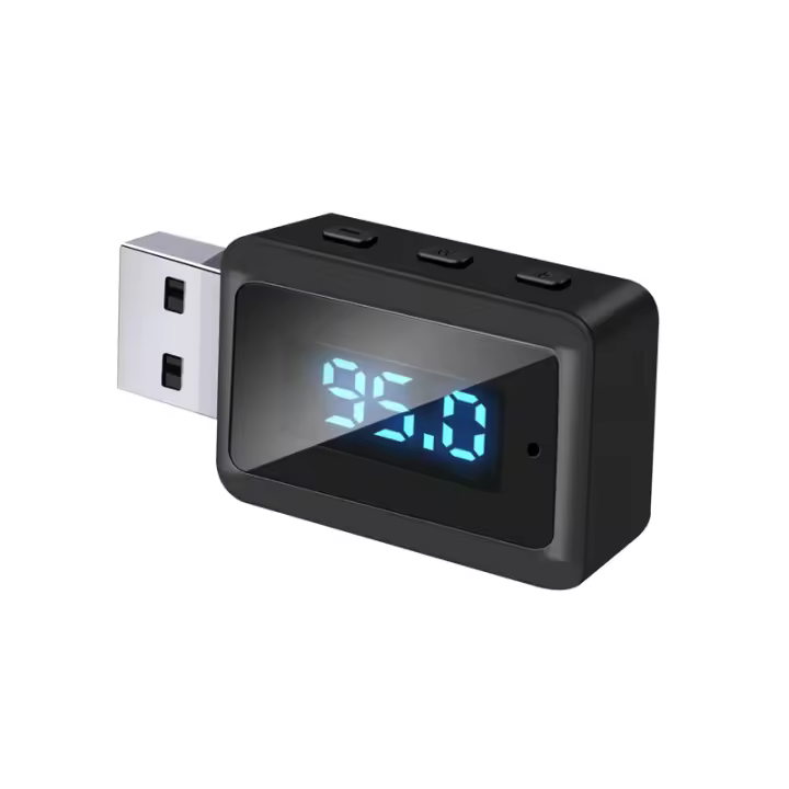 VAORLO-Mini receptor transmisor USB con pantalla LED para coche, Kit de llamada manos libres, Audio inalámbrico automático para Radio Fm, Bluetooth 5,3 - 1
