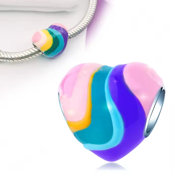 Abalorio de corazón de amor radiante en plata, pulsera de plata para la fabricación de joyas - 1