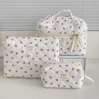 Bolsa De Maquillaje Para Mujer Estilo Quiltado De Algodón Con Cierre De Cremallera Bolso Portátil De Mano Bolso De Cosméticos Lindo Y Práctico - details 0