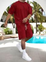Conjunto Deportivo Casual para Hombres de Poliéster Camiseta con Pelo y Shorts de Cinturón con Bolsillos Perfecto para el Verano Lavable en Máquina - details 0