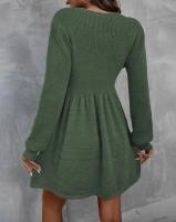 Vestido tipo suéter de punto liso, minivestido elegante de manga larga, ropa de mujer - details 6