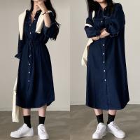 Vestido Denim Retro con Cuello Largo Elegante Estilo Coreano para Mujeres - details 6