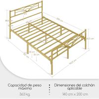 Cama Individual con Espacio Bajo Marco Metal Altura 32 cm Cama Individual con Cabecera para Colchón de 90 x 190 cm Blanco - details 73