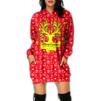 Vestido con Capucha de Manga Larga Estilo Casual para Mujeres Vestido Impreso para Fiesta de Navidad y Año Nuevo - details 16