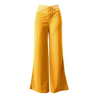 Pantalones de camping con temperamento de cinturón hueco para mujer, cintura alta, pantalones casuales de pierna ancha - details 2