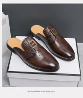 La mitad de los zapatos de los hombres de la moda Brock bolsa zapatillas de cabeza versión coreana sin tacón zapatos pequeños de cuero - details 10