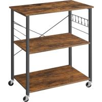Estantería de Cocina con Ruedas, Carrito de Servicio de 3 Niveles, Estantería para Microondas, Horno, Tostadora, Marco de Metal con 6 Ganchos, Marrón Rústico y Negro - details 34