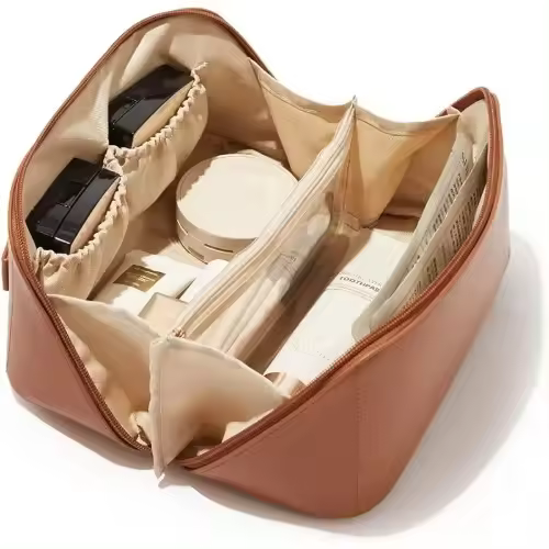 Bolsa de maquillaje de viaje de gran capacidad, impermeable, bolsa abierta para artículos de tocador para mujeres, bolsa de cosméticos portátil. - 1