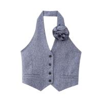 BUNO-Conjunto de 3 piezas para mujer, traje gris sin mangas, chaleco Halter de flores 3D, pantalones de pierna ancha, traje informal con solapa, atuendo elegante para mujer, otoño - details 2