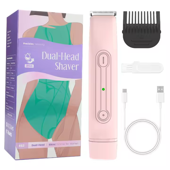 Máquina de afeitar para mujeres de dos cabezas, máquina de depilación 2 en 1 para lavar todo el cuerpo, cortadora de vello púbico privada, corte privado - 1