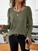 Suéter de Manga Larga para Mujer Jersey Informal a Rayas Verticales, Holgado, Color Sólido, Cuello Redondo, Moda de Otoño 2025 - details 21
