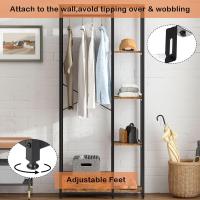 Perchero de ropa Burro, perchero doble de pie con estantes y cajón, perchero de madera 3 en 1 con 4 niveles para dormitorio - details 11