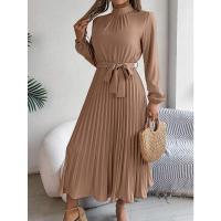 Vestido pequeño de manga larga plisado con cuello alto para mujer, ropa elegante, - details 23