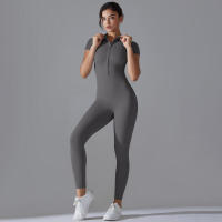 Body de yoga para mujer, ropa moldeadora deportiva de manga corta, traje de gimnasio de una pieza, nailon de color sólido - details 16
