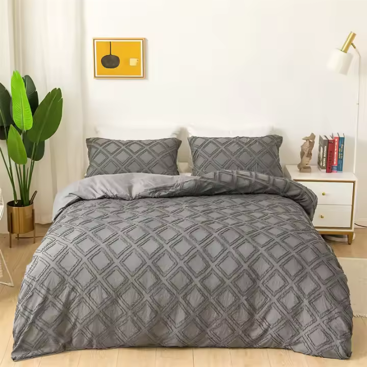 Juego de Ropa de Cama con Flores Geométricas de Alta Calidad Sólido para Casa Duvet Cover Set Tamaño Queen King Súper Suave para Uno y Dos Cojines - 1