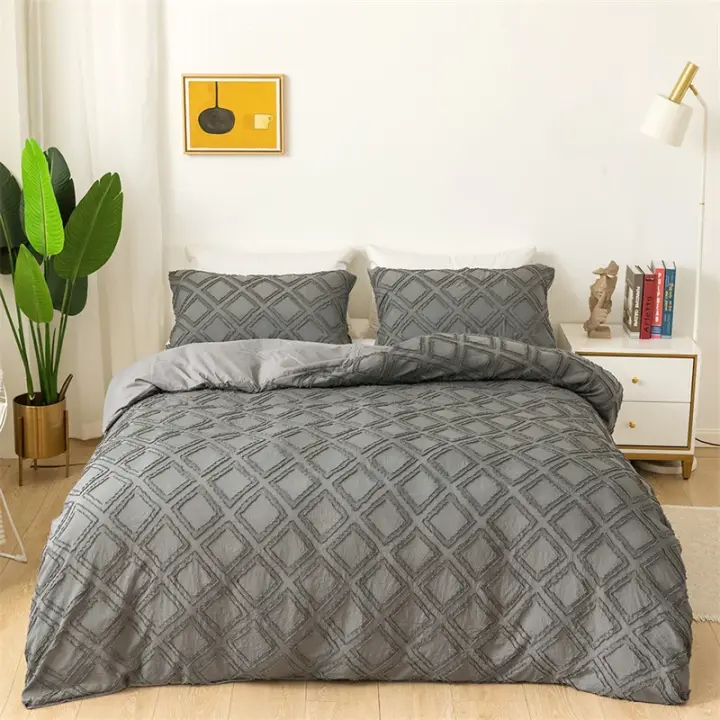 Juego de Ropa de Cama con Flores Geométricas de Alta Calidad Sólido para Casa Duvet Cover Set Tamaño Queen King Súper Suave para Uno y Dos Cojines - 1