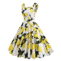 Vintage Spaghetti Straps ral Print Holiday Sin mangas Años 50 Fiesta en la playa Estilo Hepburn Verano Swing Flare Tea Vestido casual - details 3
