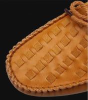 Zapatos Lazy Bean para hombre, cuero genuino de un solo pie, zapatos de cuero de vestir de negocios tejidos a mano - details 3