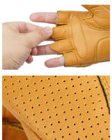 Guantes de cuero de medio dedo para hombre, equipo de protección, transpirables, para Motocross y motociclista - details 8