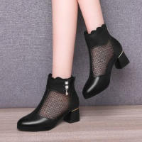 Transpirable para mujer 2025 nuevo estilo primavera y otoño tacones altos botas individuales negras zapatos frescos de malla - details 5