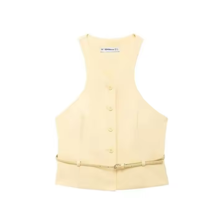 Chaleco Amarillo con Cuello en V Manga Corta, Elegante para Mujeres, Blazers y Vestidos - 1